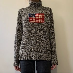 American Living American Flag sweater. Heavy knit. Fold down turtle neck.